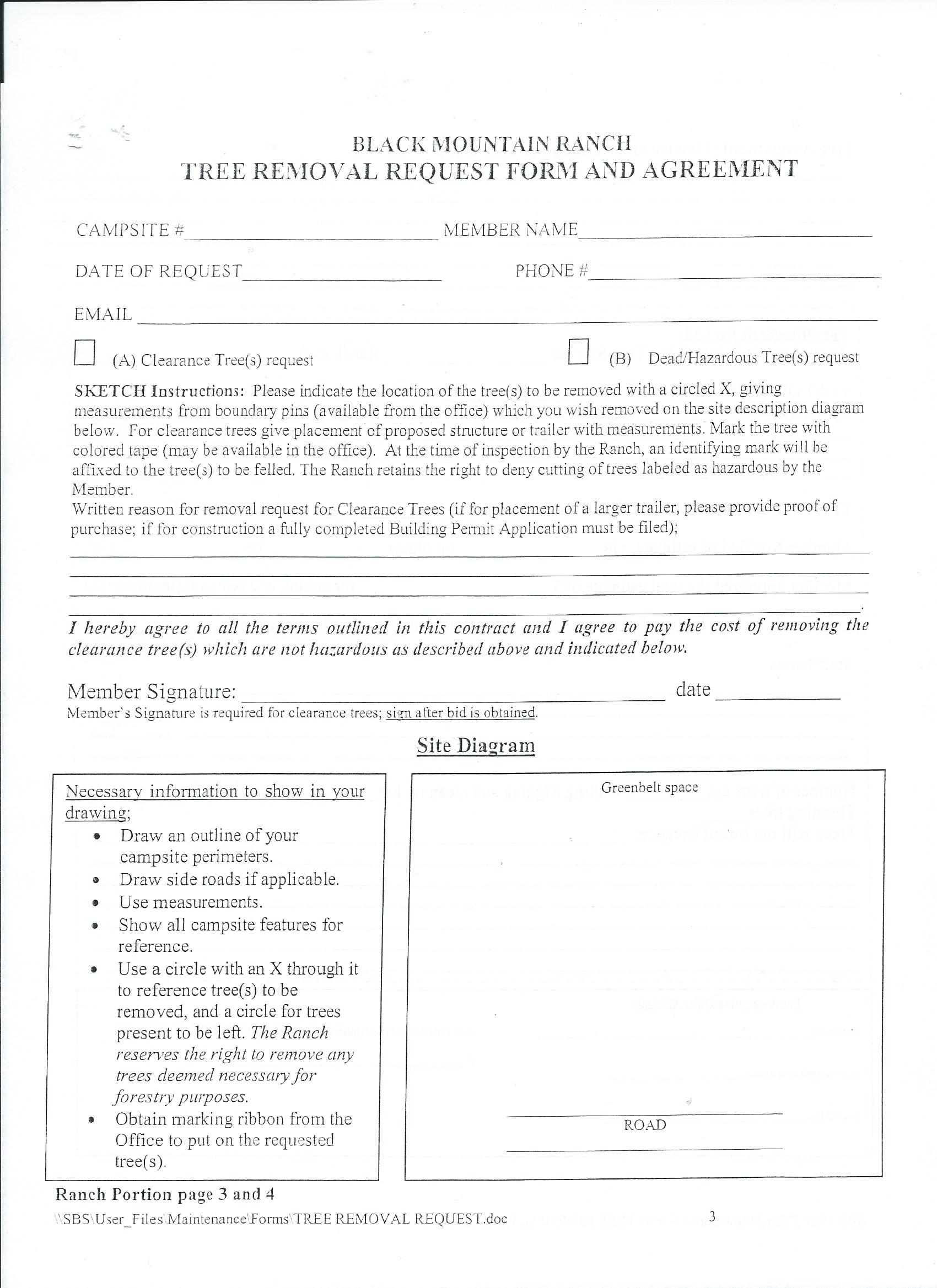 Tree Removal Request Form and Agreement 1 Black Mountain Ranch Campground